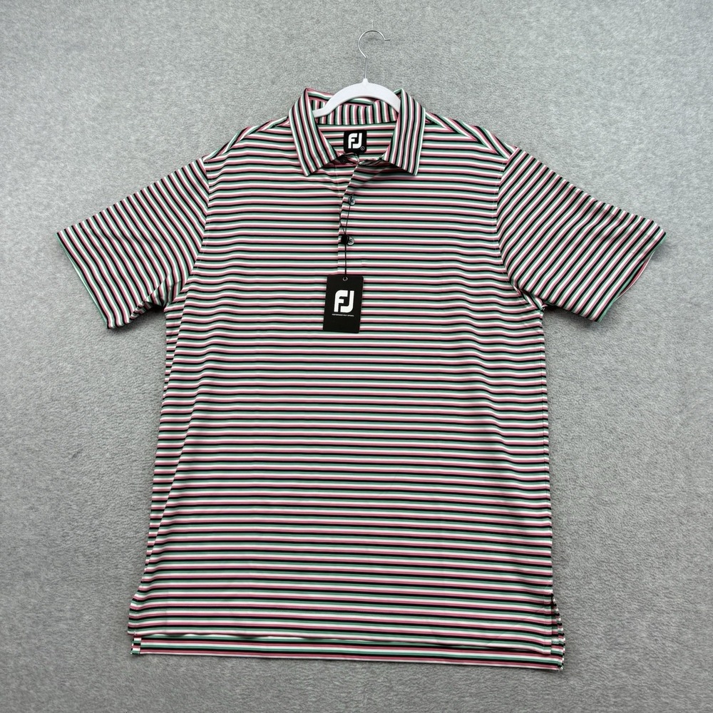 NWT FootJoy Lisle Multi Stripe Self Collar Athletic Fit Stretch Golf Polo Mens L